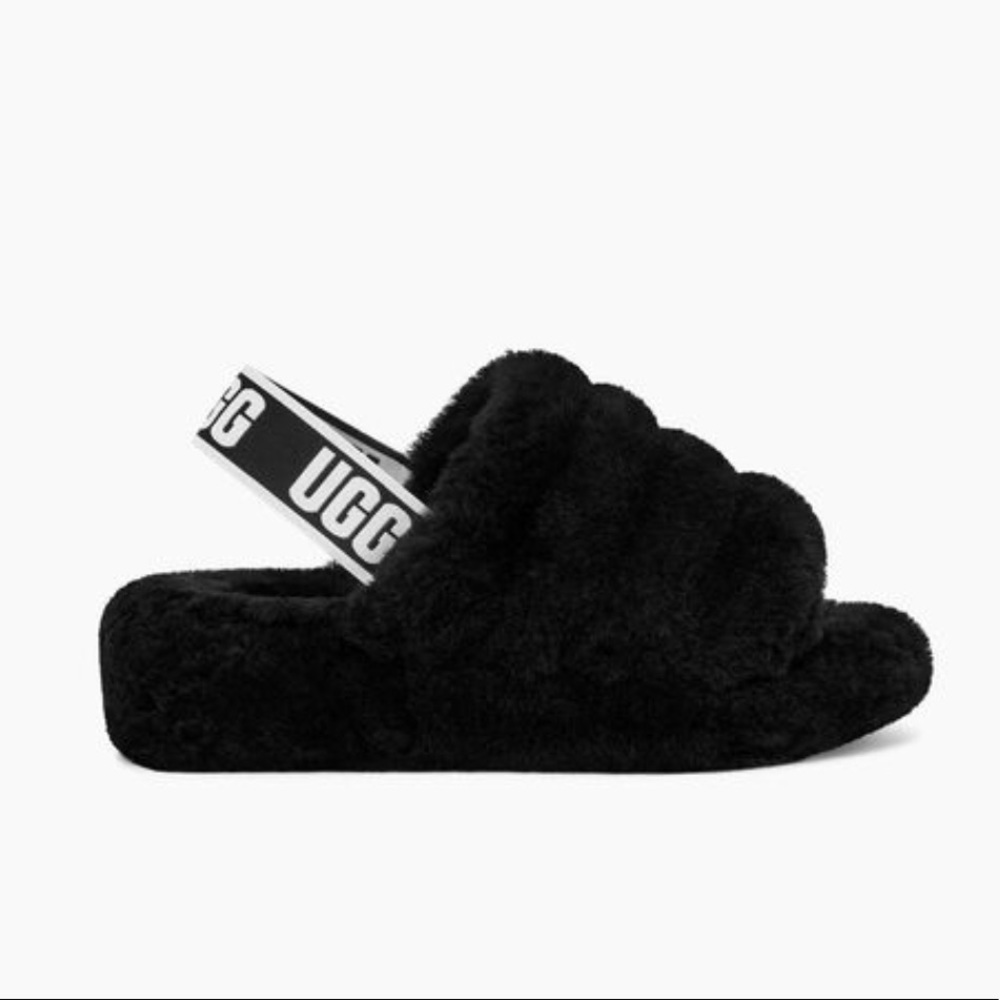 Womens black Fluff Yeah Ugg slides